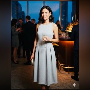 Ivanka Trump Gray Pleated Midi Dress Halter Neckline